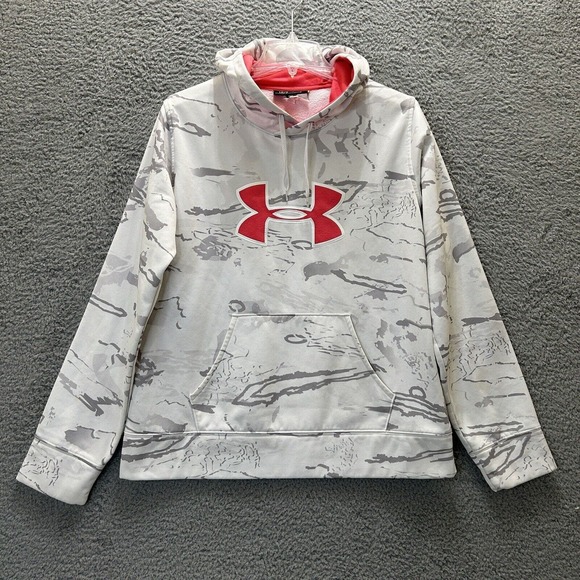 Under Armour Sweatshirt Women Large Snow Camo Hoodie Semi Fitted Fleece Pullover - Picture 1 of 13